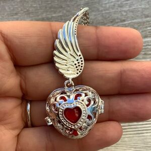 Harmony Ball Necklace, Heart and Wing Shaped Angel Callers, Stainless Steel